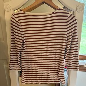A New Day Small S Striped Scoop Neck 3/4 Sleeve Tee Rust Orange White Stretch